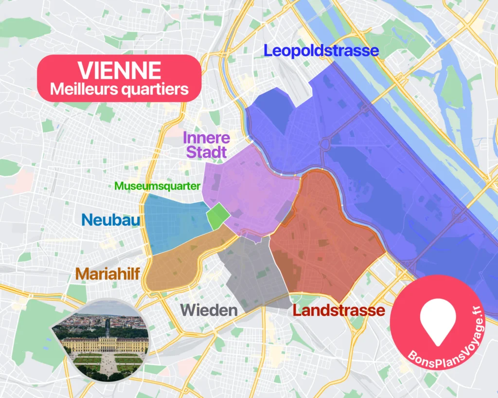 Carte des meilleurs quartiers où dormir à Vienne en Autriche